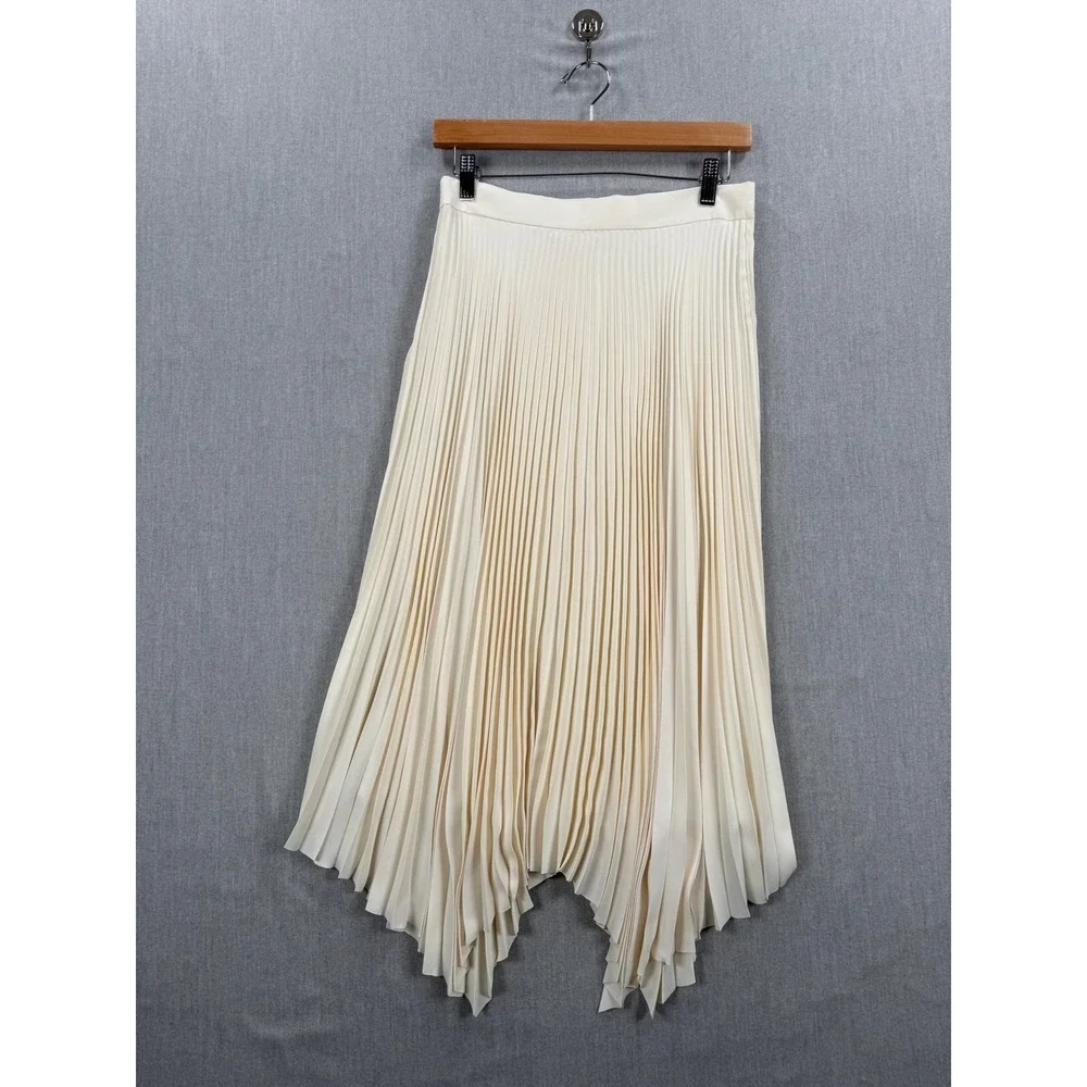 Tory Burch Sunburst Cream Pleated Handkerchief Hem Midi Skirt 74980 Womens Sz 6‎